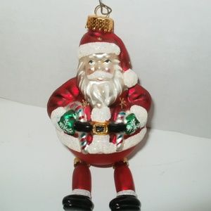 Blown Glass Santa Ornament with Dangling Feet